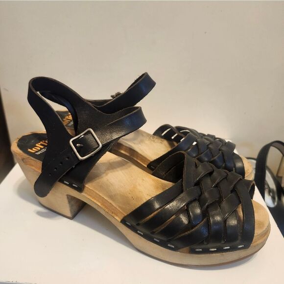 Swedish Hasbeens Black Braided Leather Strappy Open Toe Clogs Sz.9/39 Ret. $269 - Picture 1 of 8